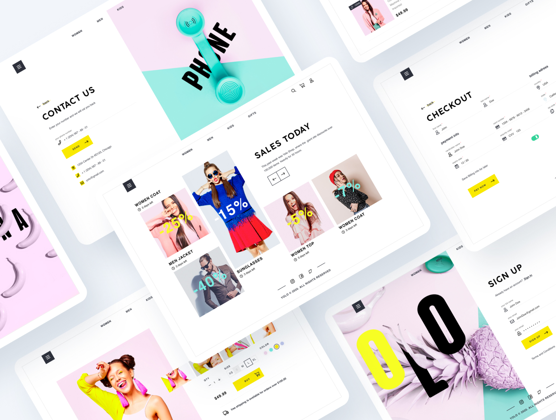 特色产品 YOLO SHOP响应式模板  FEATURED PRODUCT YOLO SHOP responsive template (80screens)（3070） -