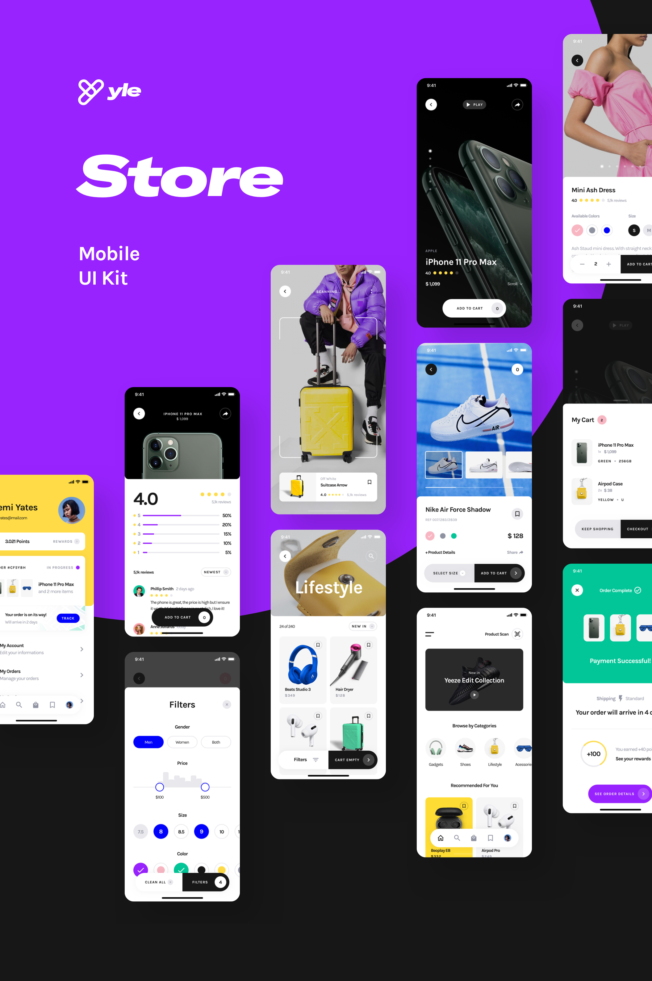 服装鞋品电子商店APP专用UI套件  Yle Store Sketch UI Kit（3104） -