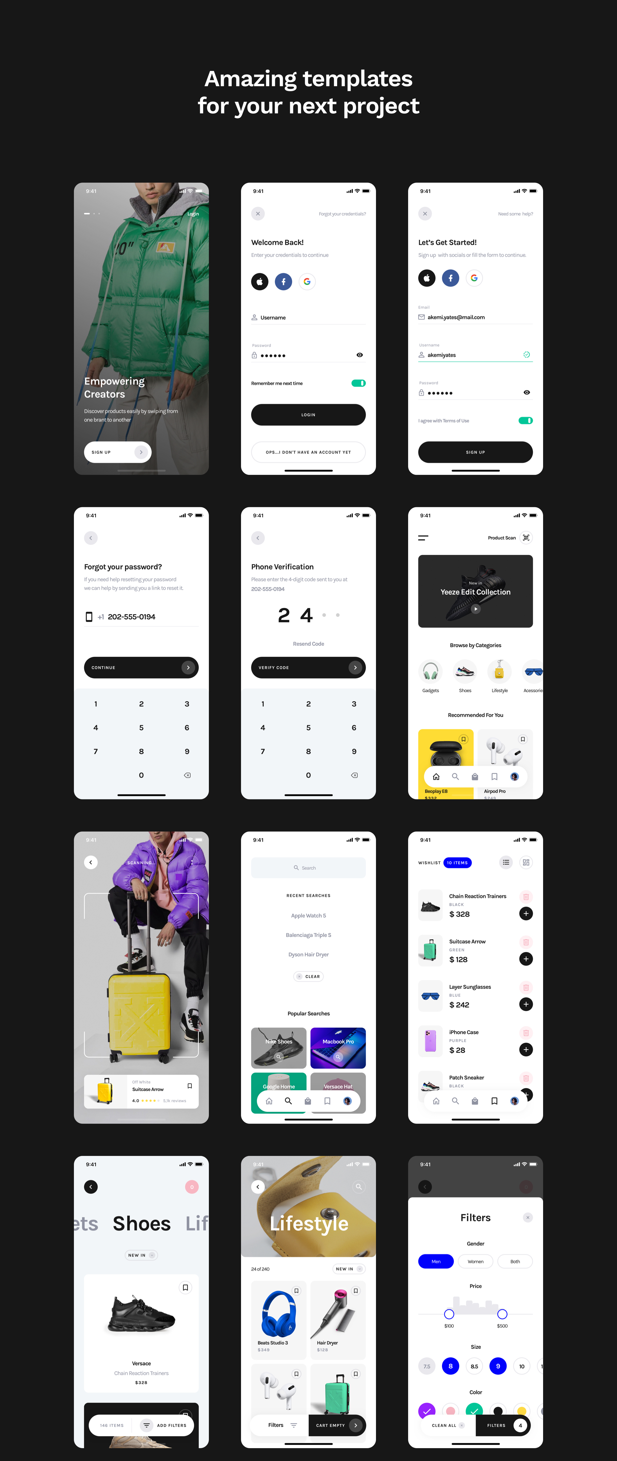 服装鞋品电子商店APP专用UI套件  Yle Store Sketch UI Kit（3104） -