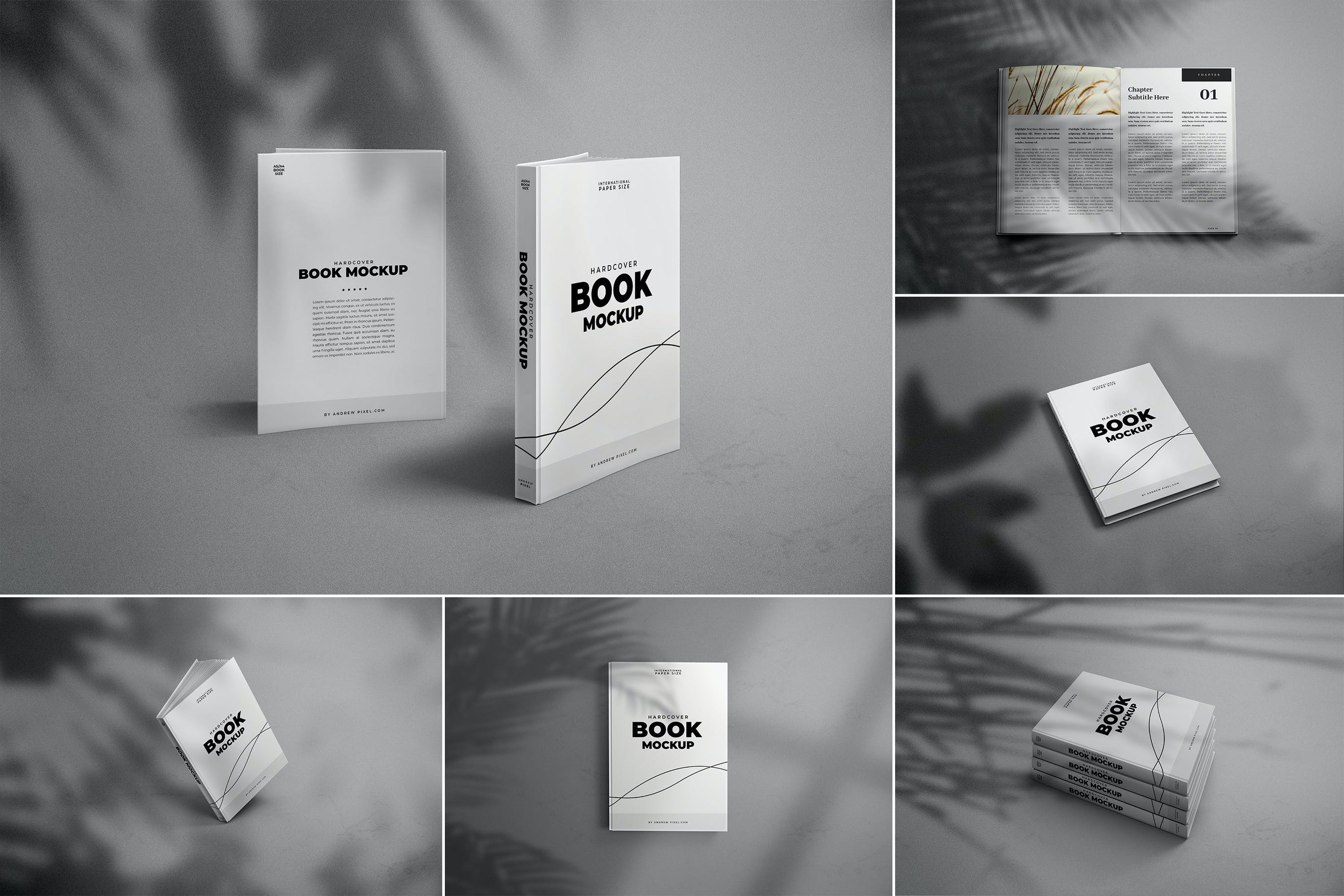 现代A5精装书籍封面设计模板合集 A5 Modern and Minimal Hardcover Book Mockups（3128） -