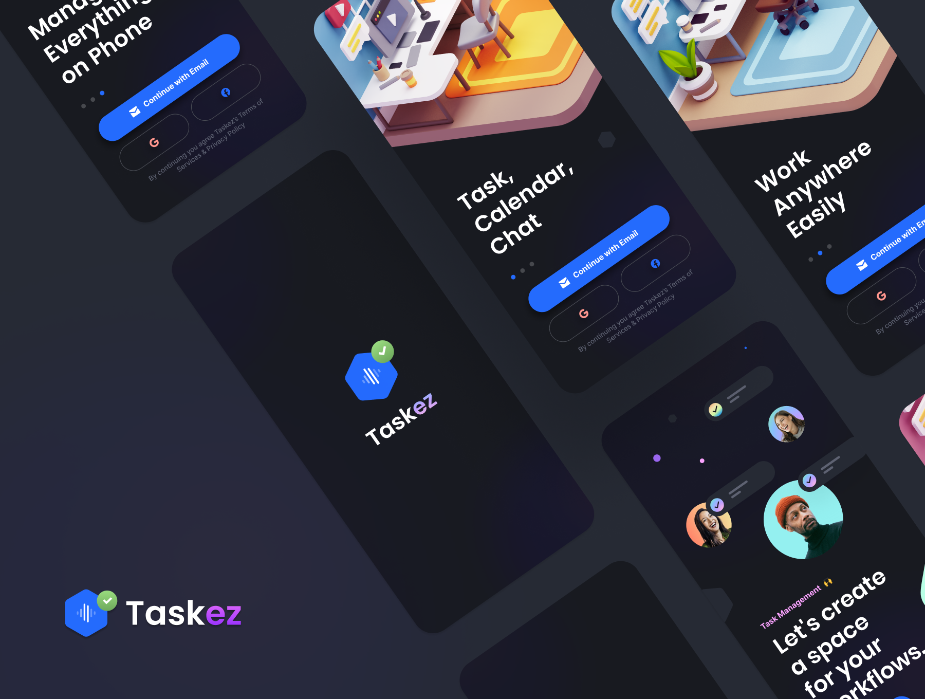 TaskEz：52个时尚的屏幕和数百个组件APP生产力应用程序iOS UI套件（3662） -