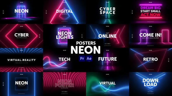 黑暗大气霓虹灯社交媒体版式 Posters Neon（3686） -