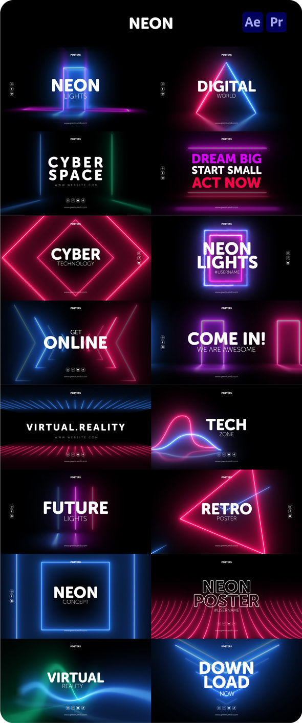 黑暗大气霓虹灯社交媒体版式 Posters Neon（3686） -