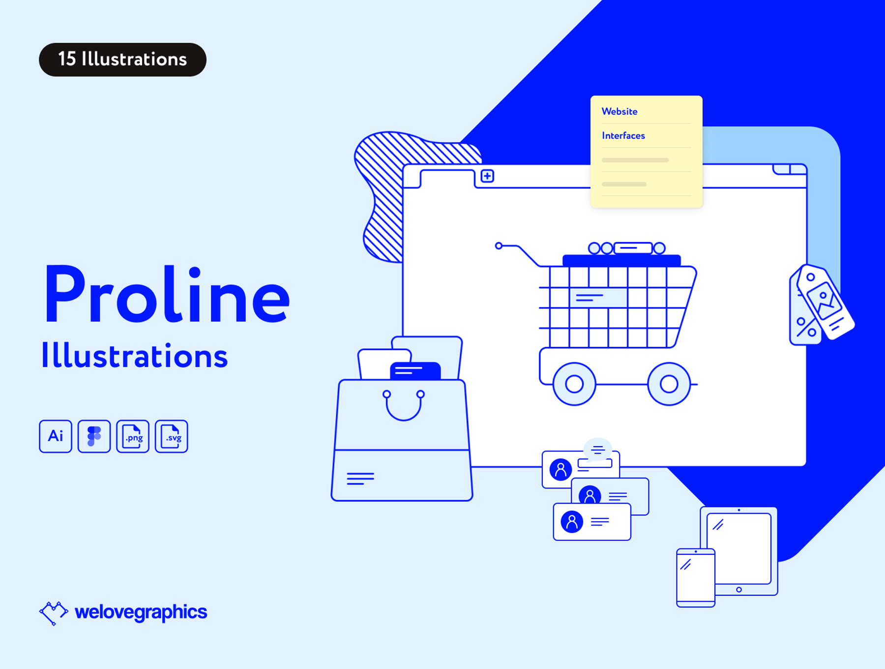 15个线性插图+56个元素网站演示文稿和应用程序插图 Proline Illustrations （3720） -