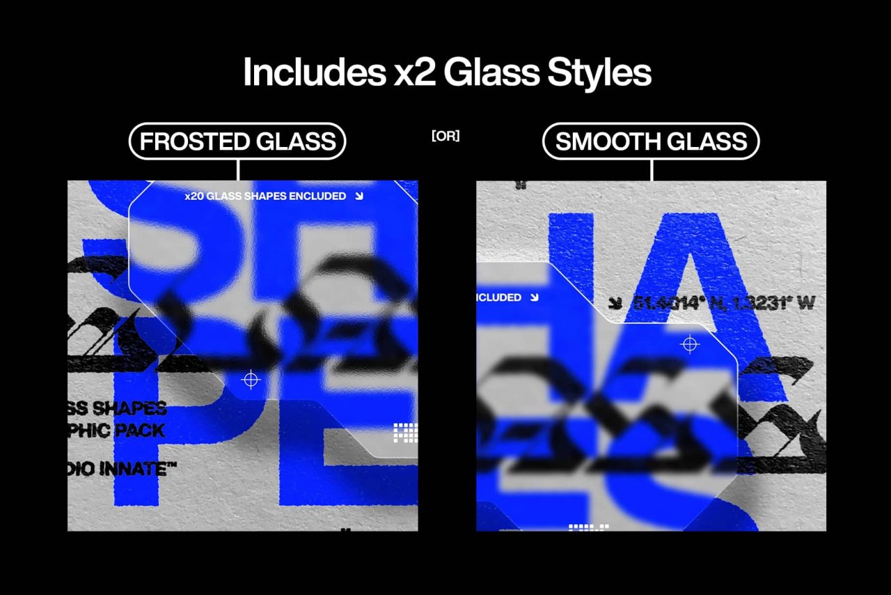 Glass Shapes 20种潮流玻璃形状磨砂自定义PSD图形包（3755） -