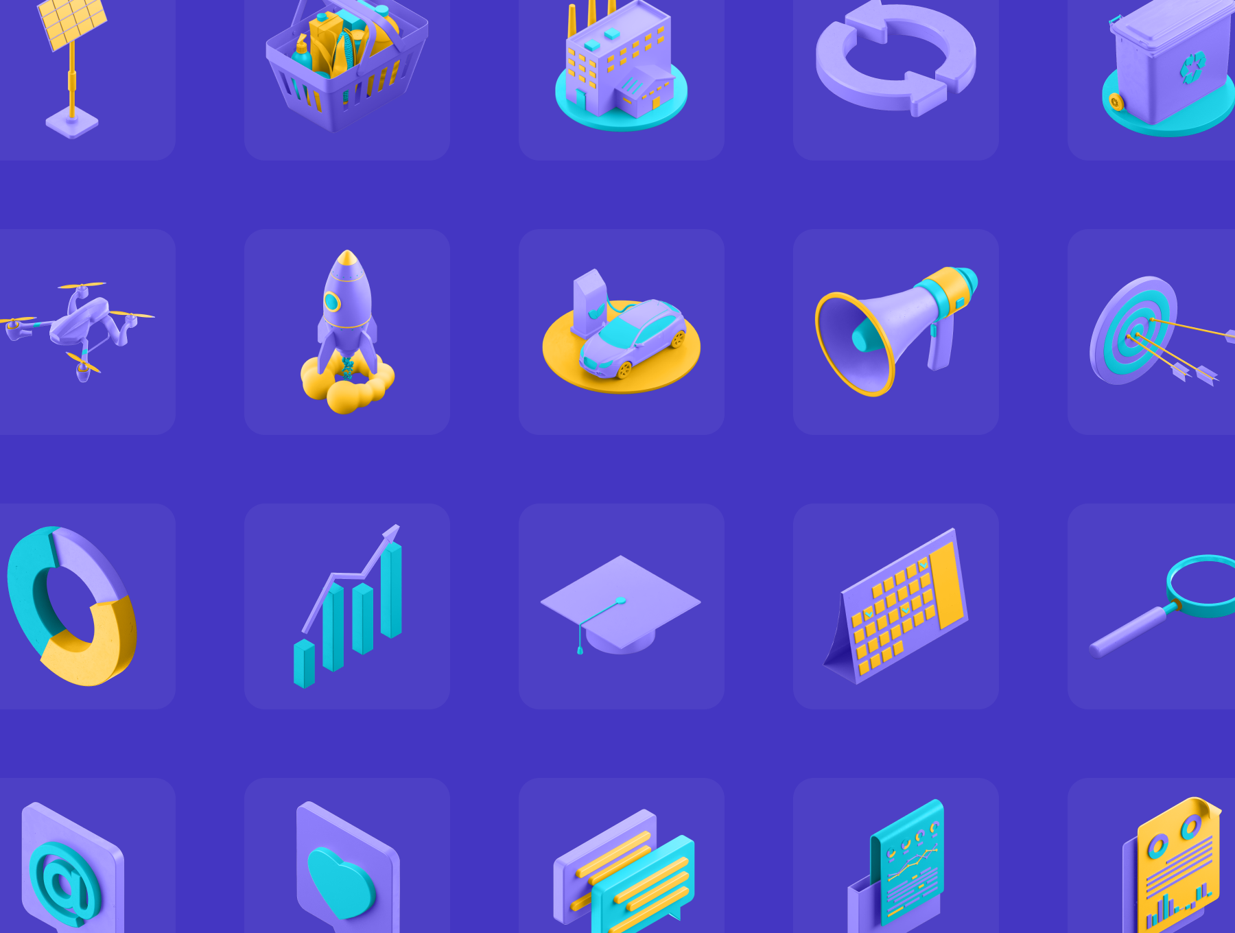 40多个多彩酷炫3D等距图标 3D Isometric Icons（3781） -