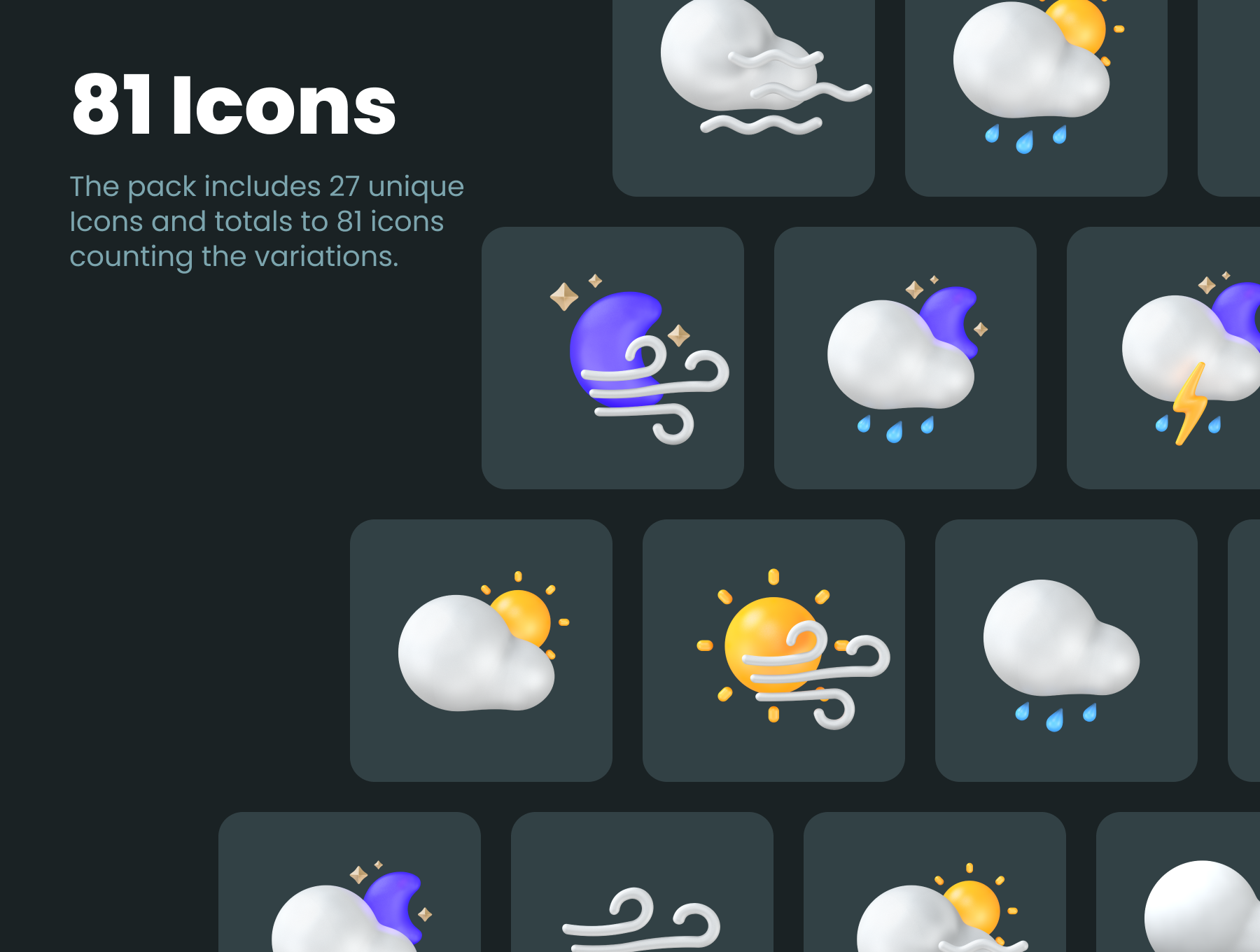 27个高分辨率潮流质感3D天气图标包 3D Weather Icons Pack（3867） -