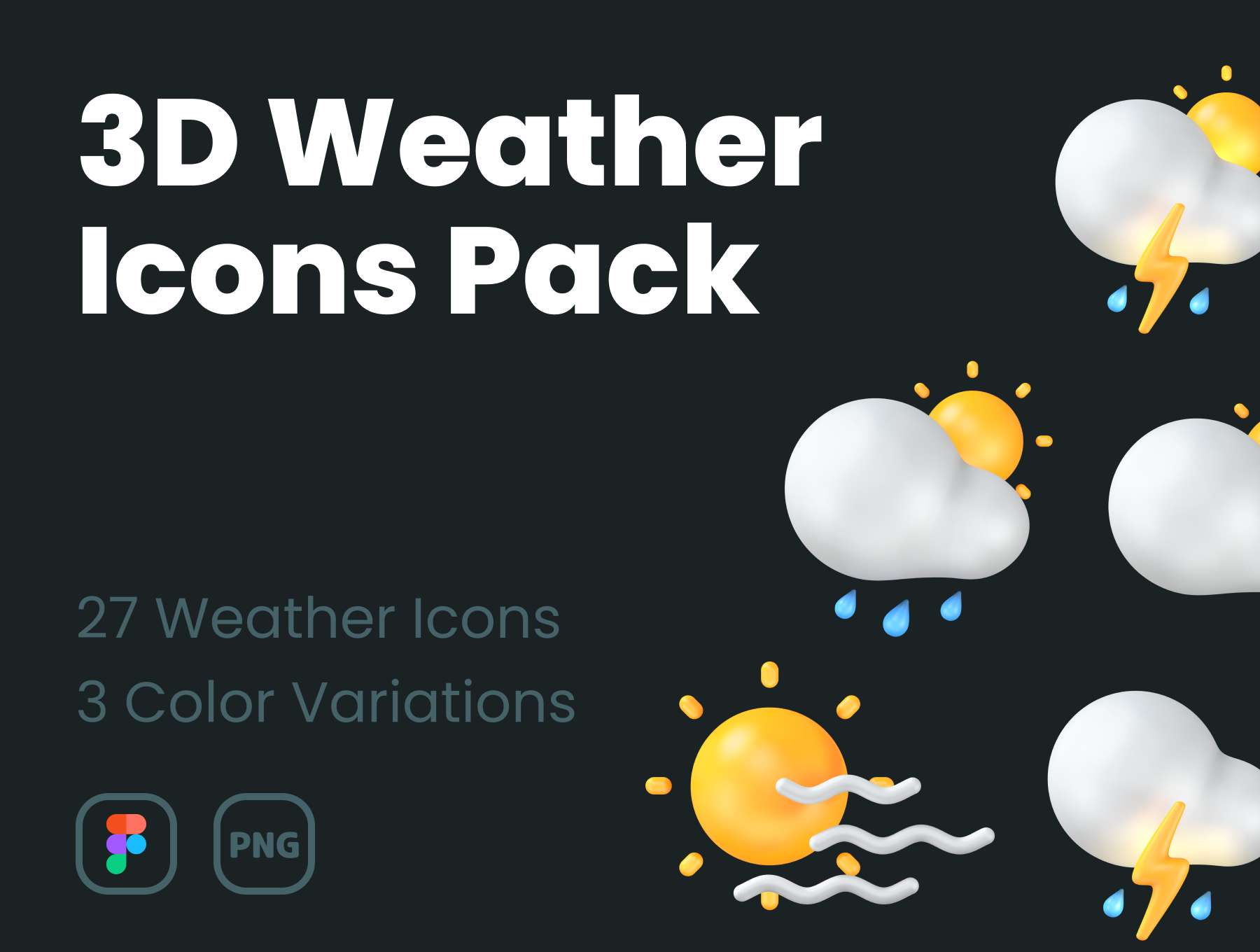 27个高分辨率潮流质感3D天气图标包 3D Weather Icons Pack（3867） -