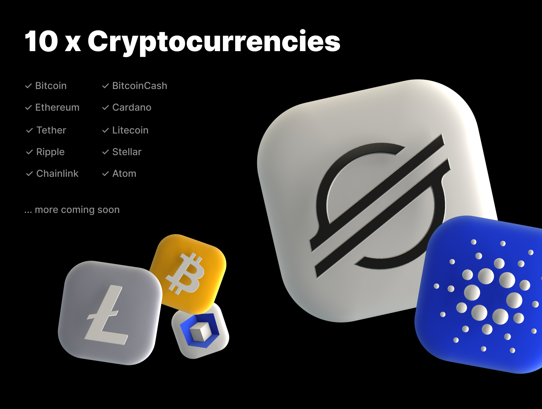 3D高分辨率金融数字币领域图标套件 3D Icons Cryptocurrencies Vol. 1（3872） -