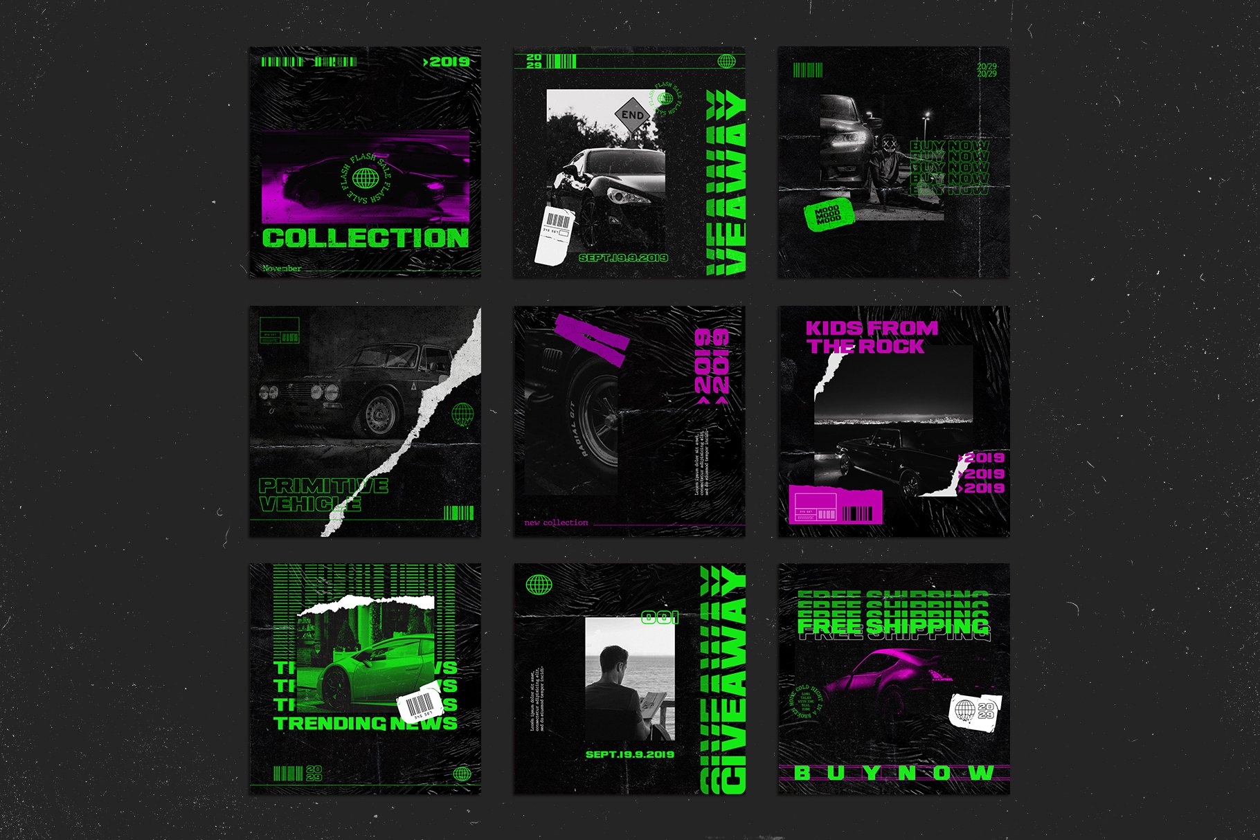 霓虹灯复古撕纸抖音竖屏Instagram风PSD模板 Neon Instagram Templates（3897） -