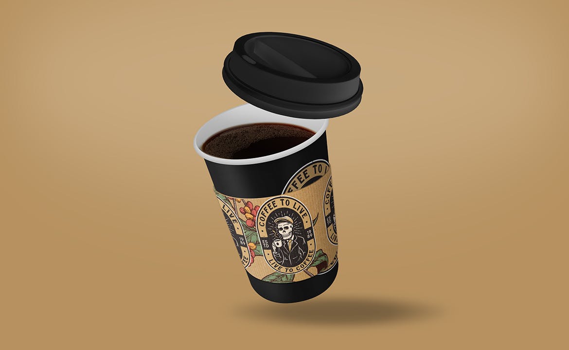 咖啡杯&#038;杯套品牌包装设计样机  Coffee Cup Sleeve Mockup（3910） -