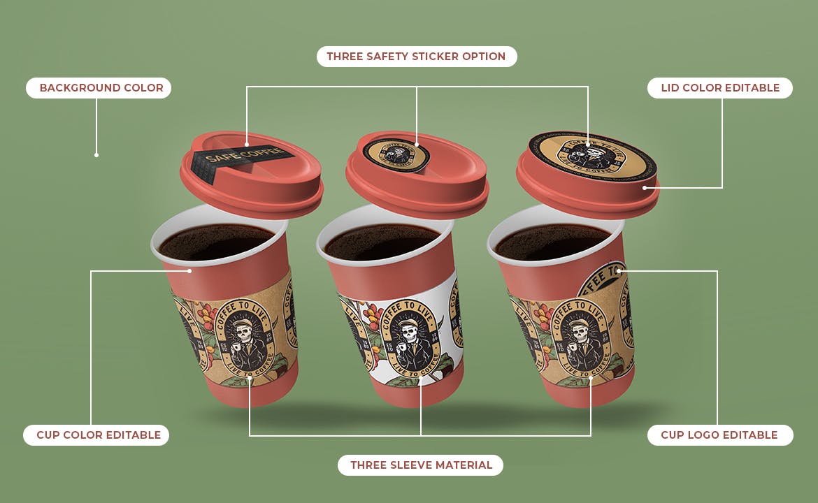 咖啡杯&#038;杯套品牌包装设计样机  Coffee Cup Sleeve Mockup（3910） -