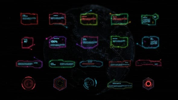 赛博朋克全息未来派场景多彩的HUD界面包 HUD Interface | Premiere Pro MOGRT（3924） -