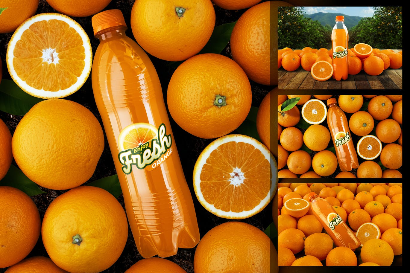 橙色汽水瓶样机 Mockup de botella de soda de naranja（3943） -