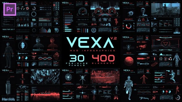 PR模板-380个未来数字科技HUD图形元素动画包 Vexa HUD Infographics Essential Graphics（3401） -