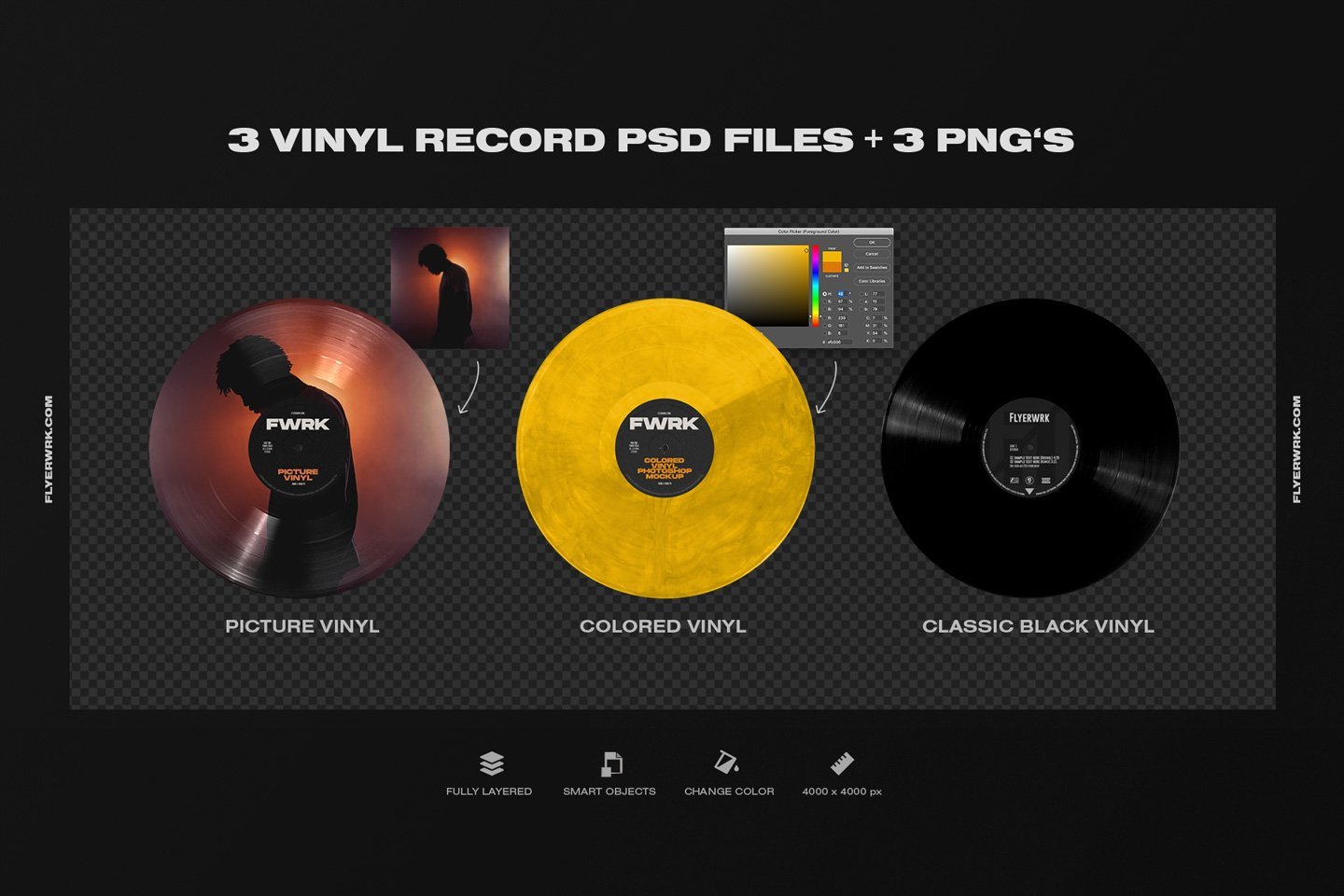 Flyerwrk 复古黑胶乙烯基唱片样机 Retro Vinyl Record Mockup（3411） -