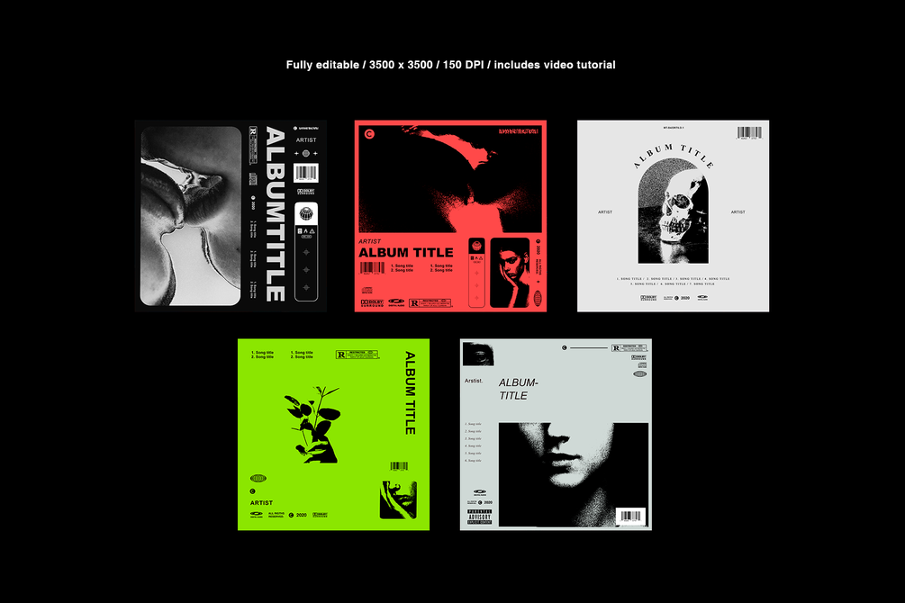 15个完全可定制艺术感的专辑封面PSD模板 Cover Art Template Pack Bundle（3514） -