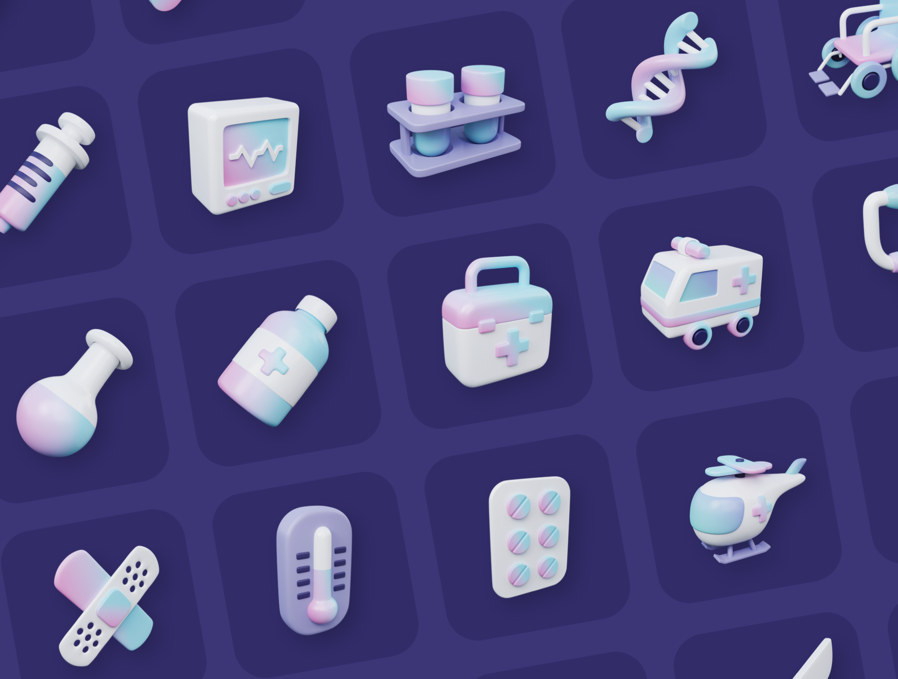 25+独特完全分层医疗图标白色彩色元素 OBJ，PSD，素描，PNG 3D Medical Icons（3529） -