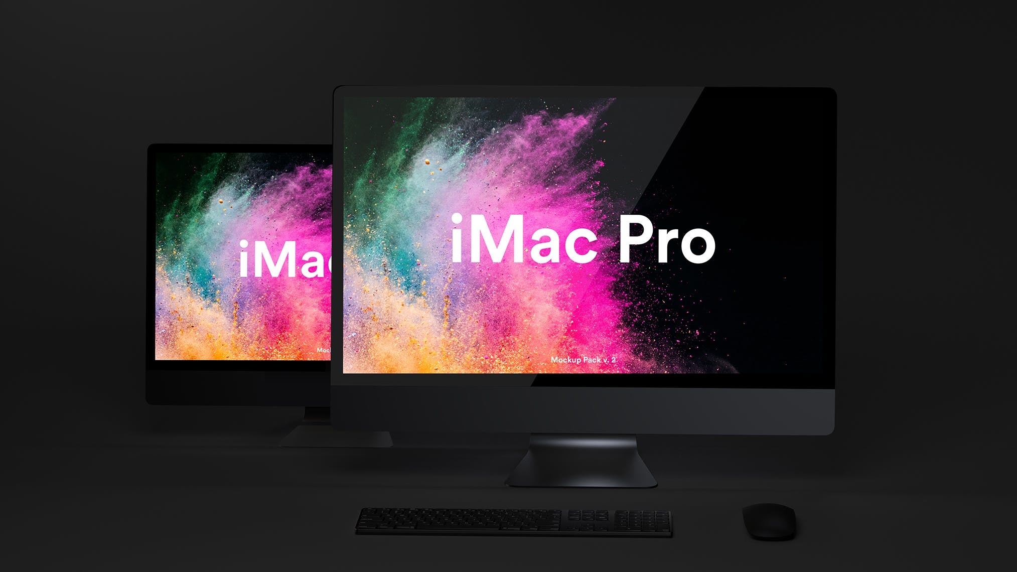 酷黑背景iMac Pro一体机电脑样机模板 Dark iMac Pro Mockup（1620） -