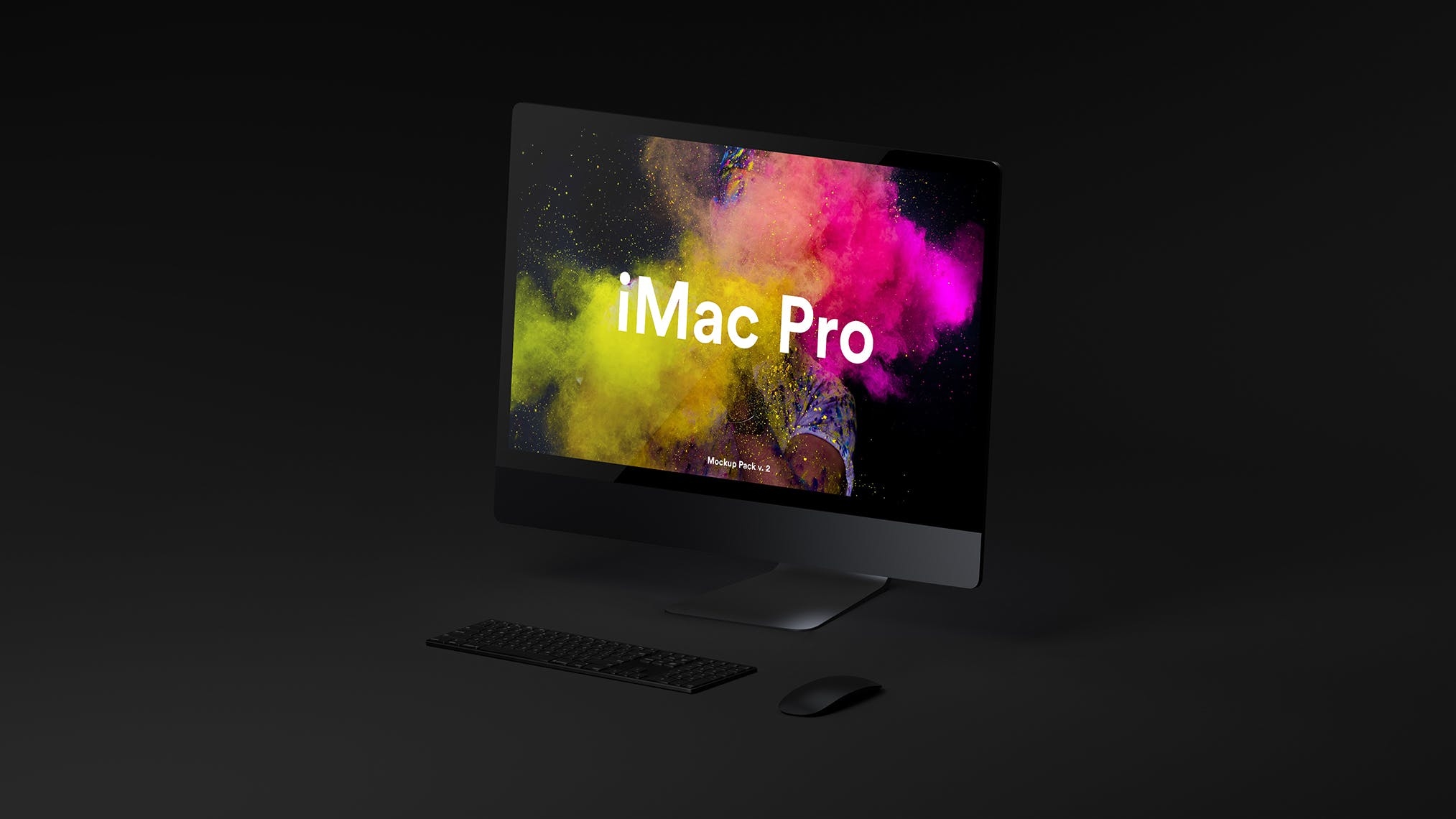 酷黑背景iMac Pro一体机电脑样机模板 Dark iMac Pro Mockup（1620） -