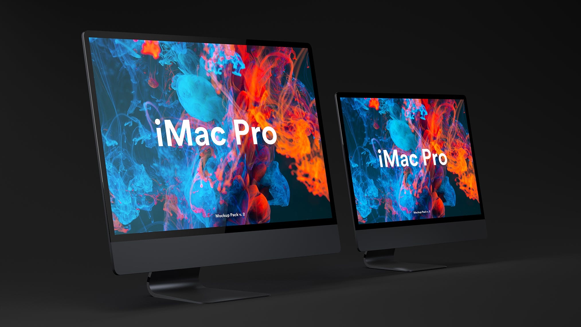 酷黑背景iMac Pro一体机电脑样机模板 Dark iMac Pro Mockup（1620） -