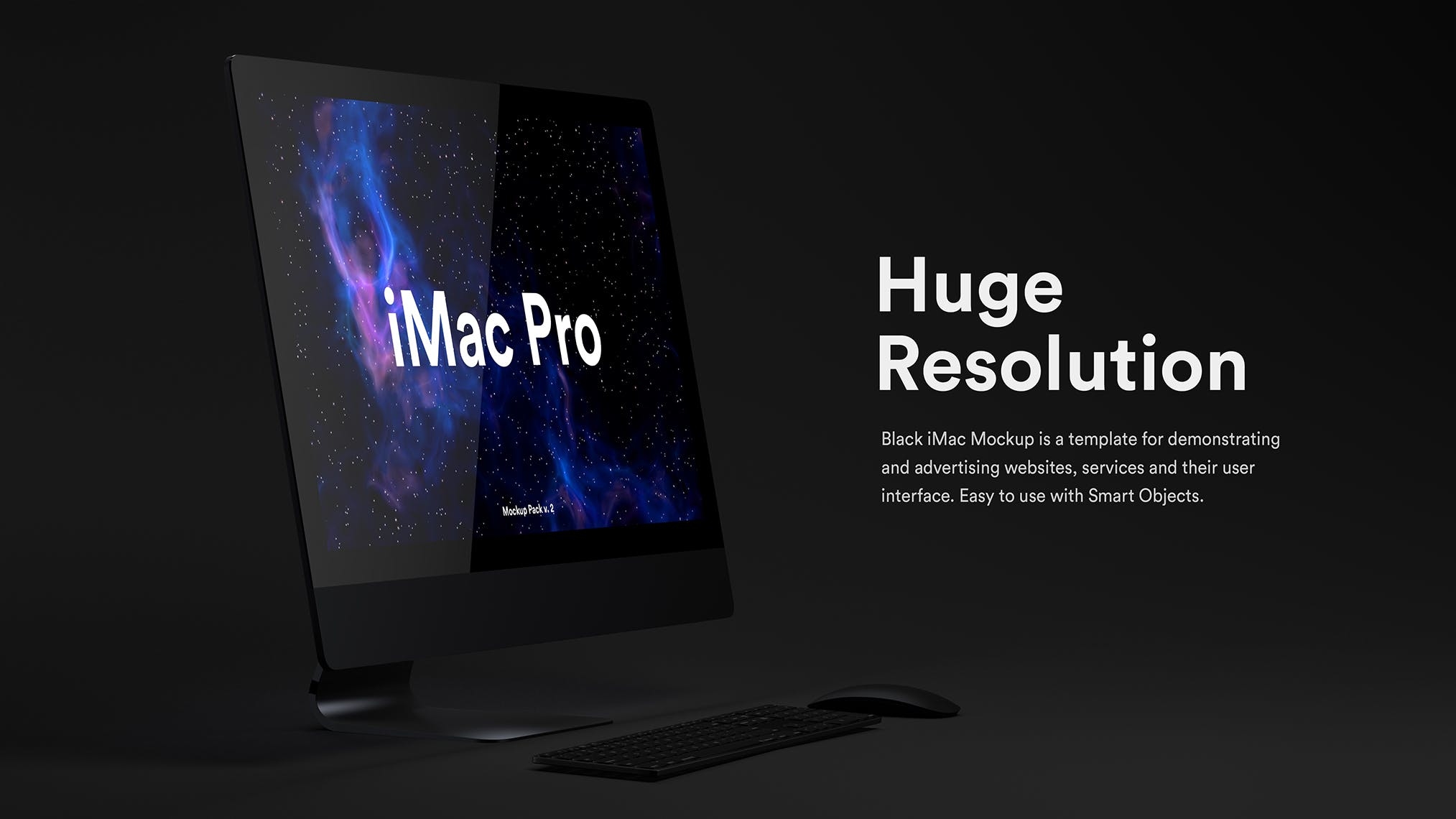 酷黑背景iMac Pro一体机电脑样机模板 Dark iMac Pro Mockup（1620） -