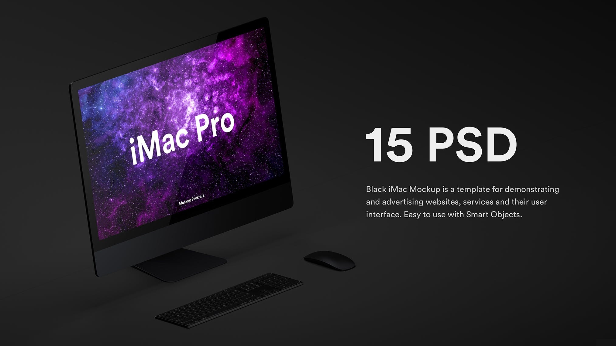 酷黑背景iMac Pro一体机电脑样机模板 Dark iMac Pro Mockup（1620） -