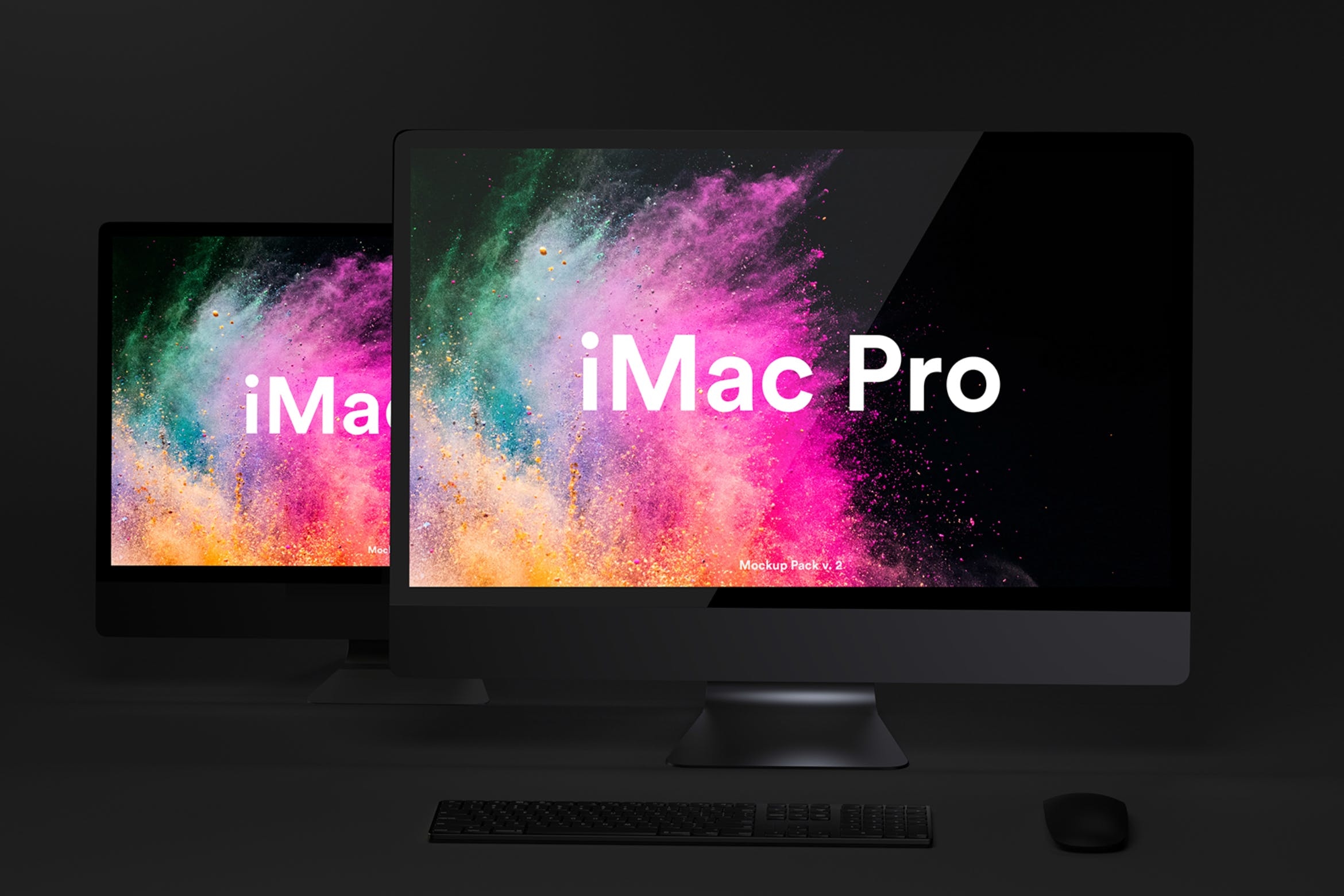 酷黑背景iMac Pro一体机电脑样机模板 Dark iMac Pro Mockup（1620） -