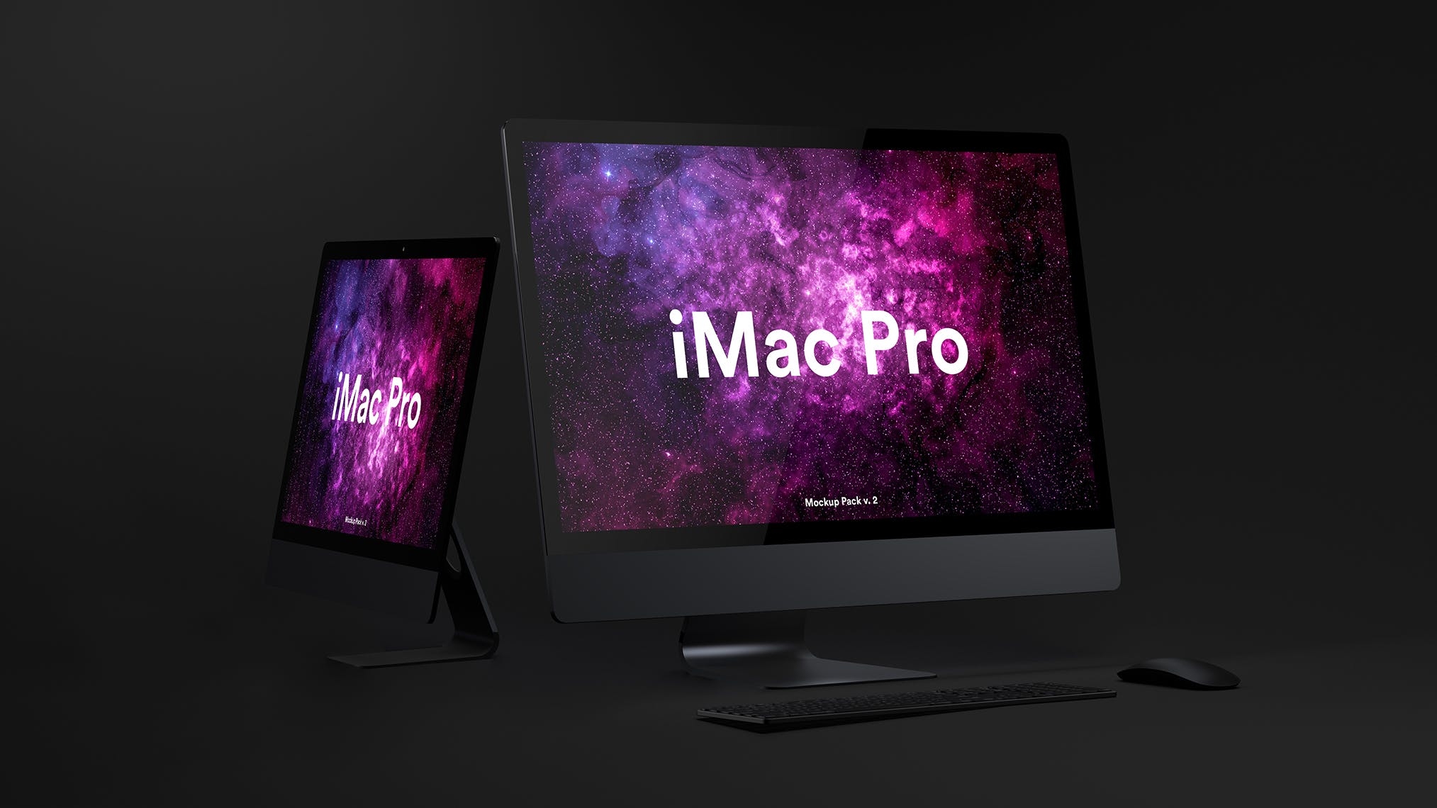 酷黑背景iMac Pro一体机电脑样机模板 Dark iMac Pro Mockup（1620） -