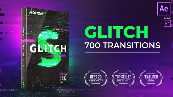 AE插件：700+科技感信号损坏扭曲撕裂噪点雪花特效视频转场 Glitch Transitions（1406） -