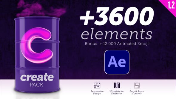 AE插件：Create Pack v1.0_3600+创意文本标题排版社交Emoji线条呼出转场MG动态图形背景套装（1275） -