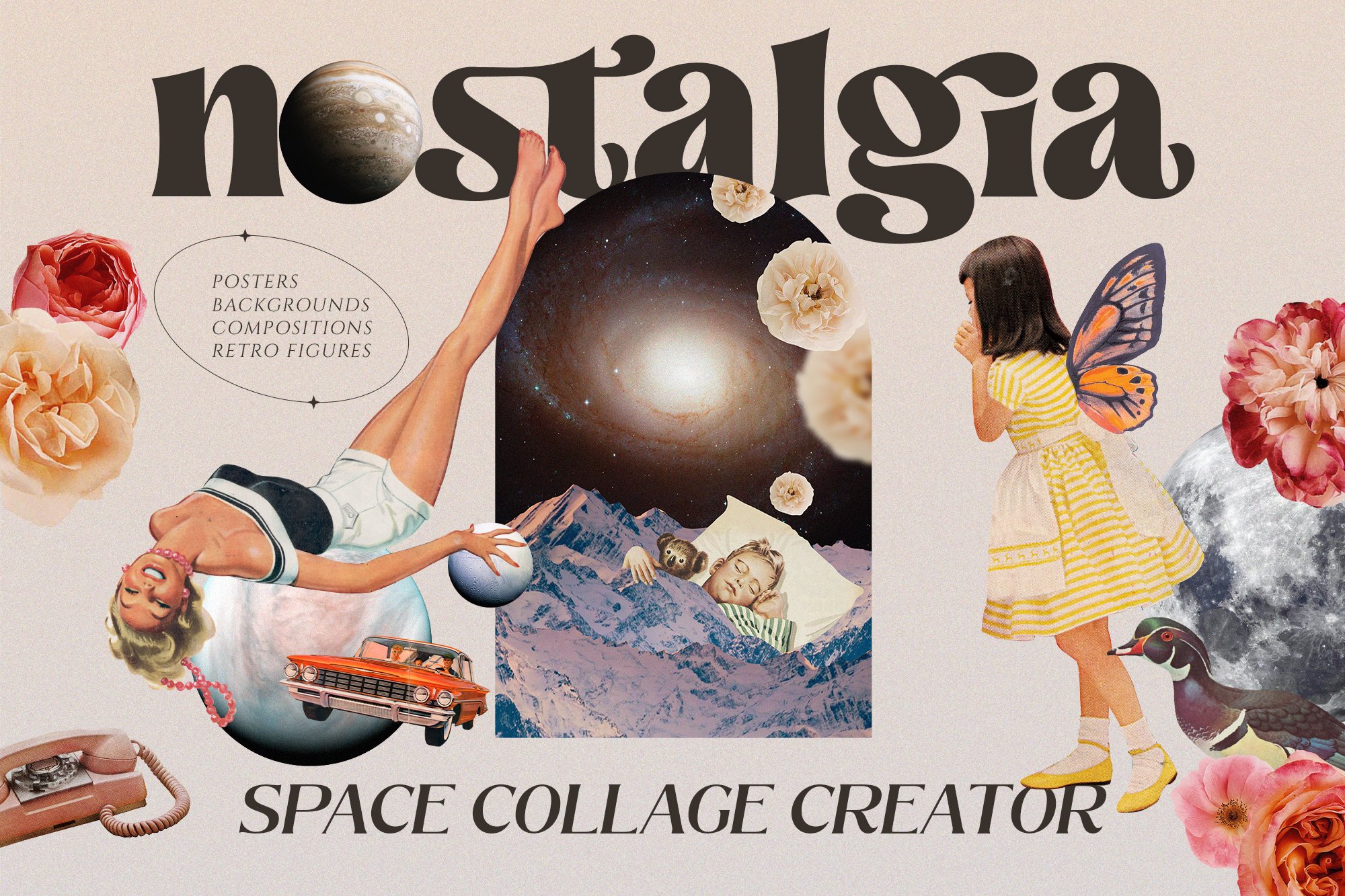 NOSTALGIA Space Collage Creator 370+ 复古怀旧空间拼贴 老式杂志、书籍、旧货店、二手书店 PNG海报元素 -