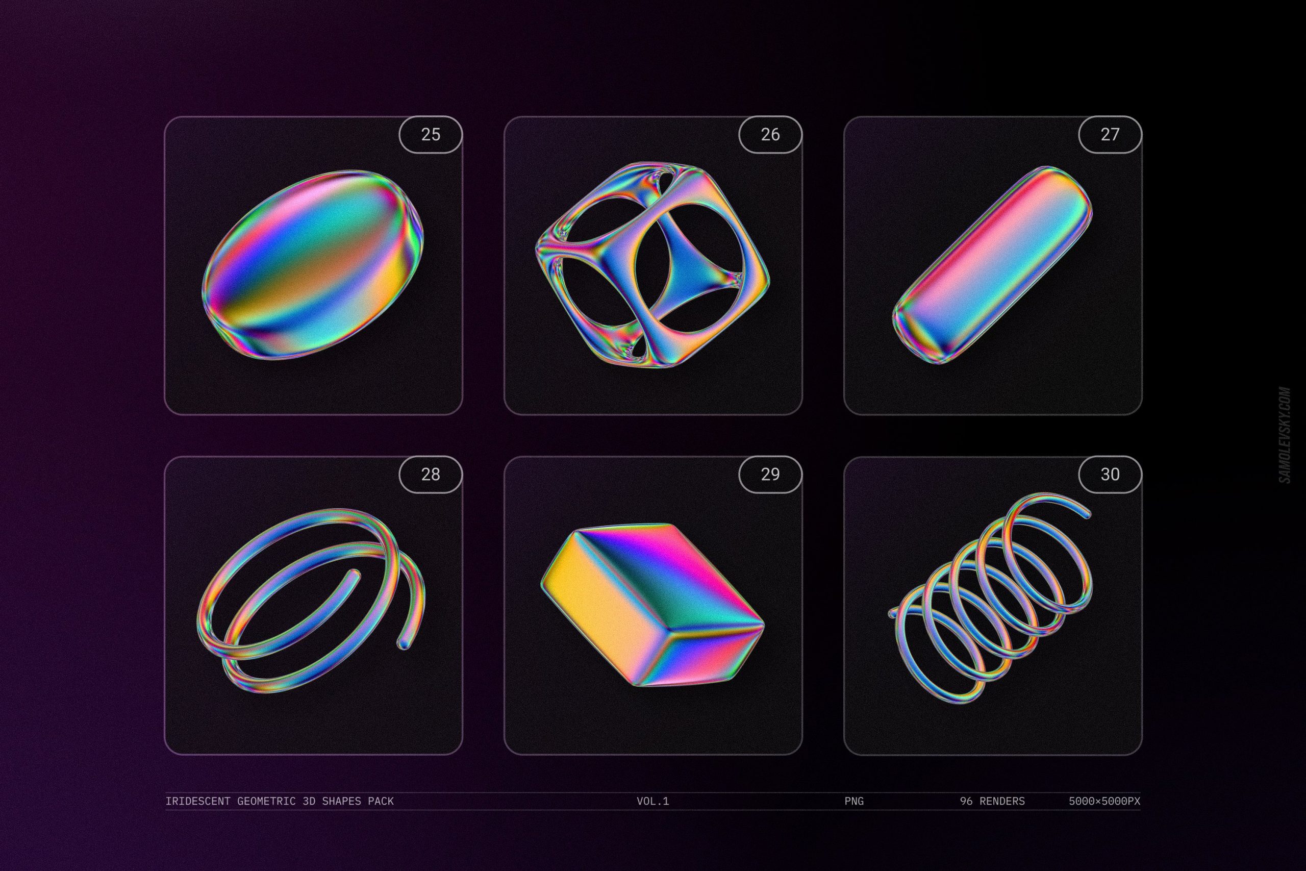 Iridescent geometric 3D shapes VOL.1 - 96个高分辨率彩虹渐变色几何 3D形状渲染 -