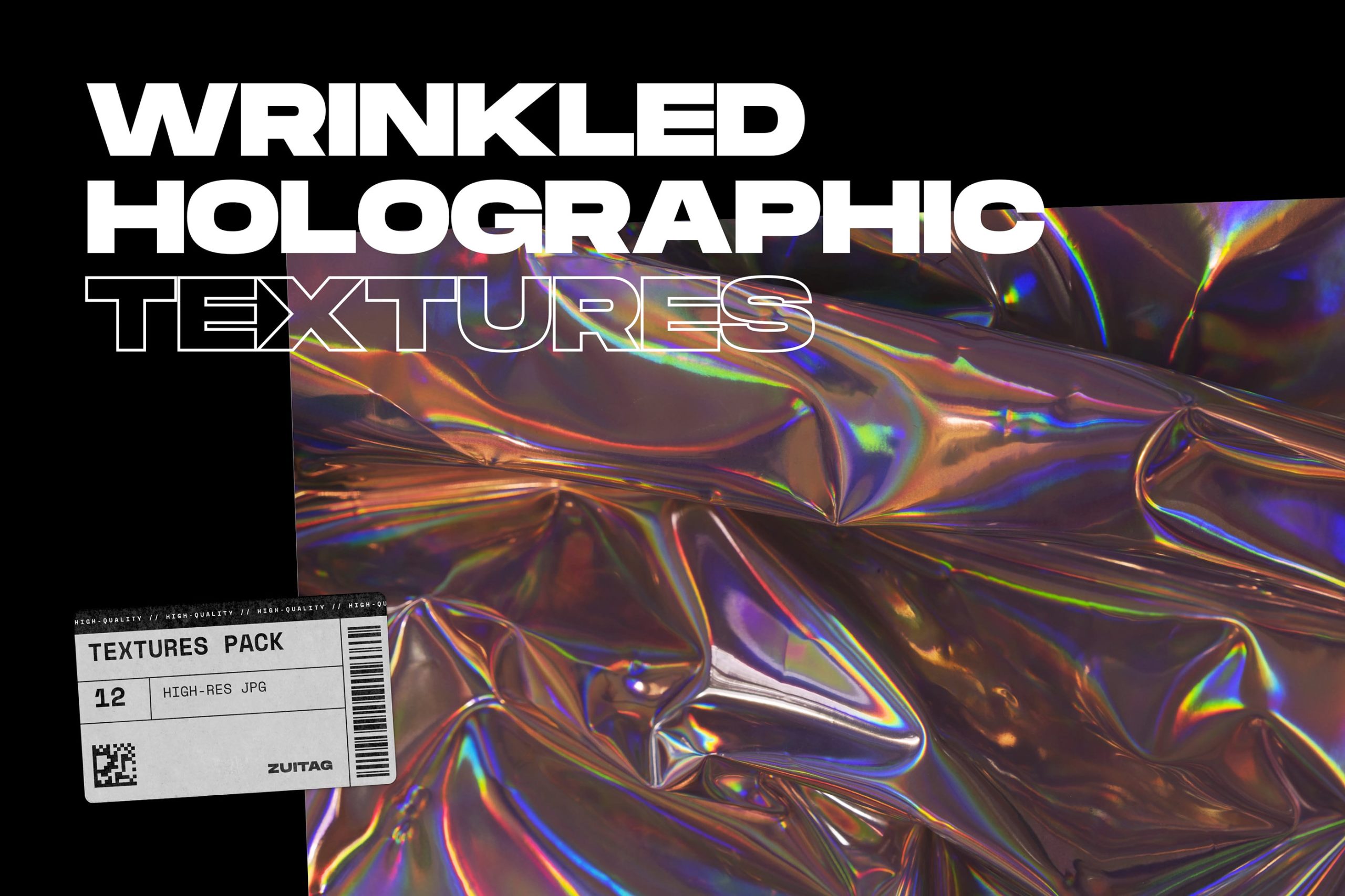 WRINKLED HOLOGRAPHIC TEXTURES 12张高分辨率皱纹全息背景纹理 -