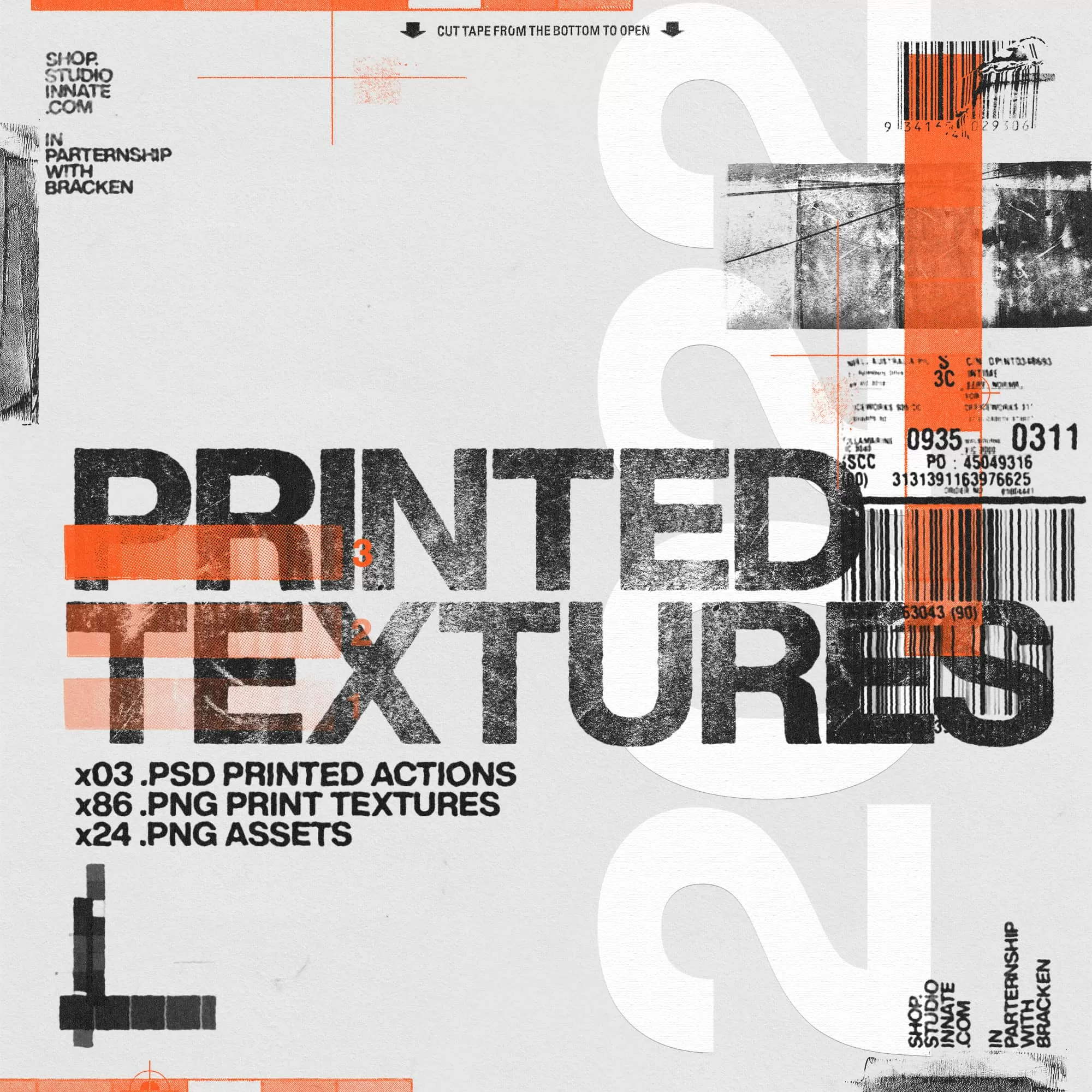 Studioinnate - Printed Textures 超100种纹理、拉丝墨水卷状墨水印刷背景纹理PNG -