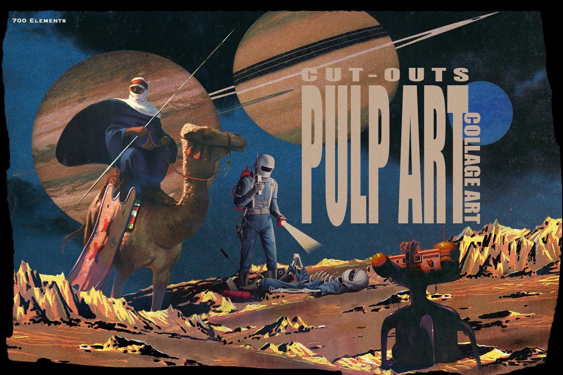 Pulp Art - Collage Cut-Outs 复古旧杂志剪纸 背景 形状文字 边框 -