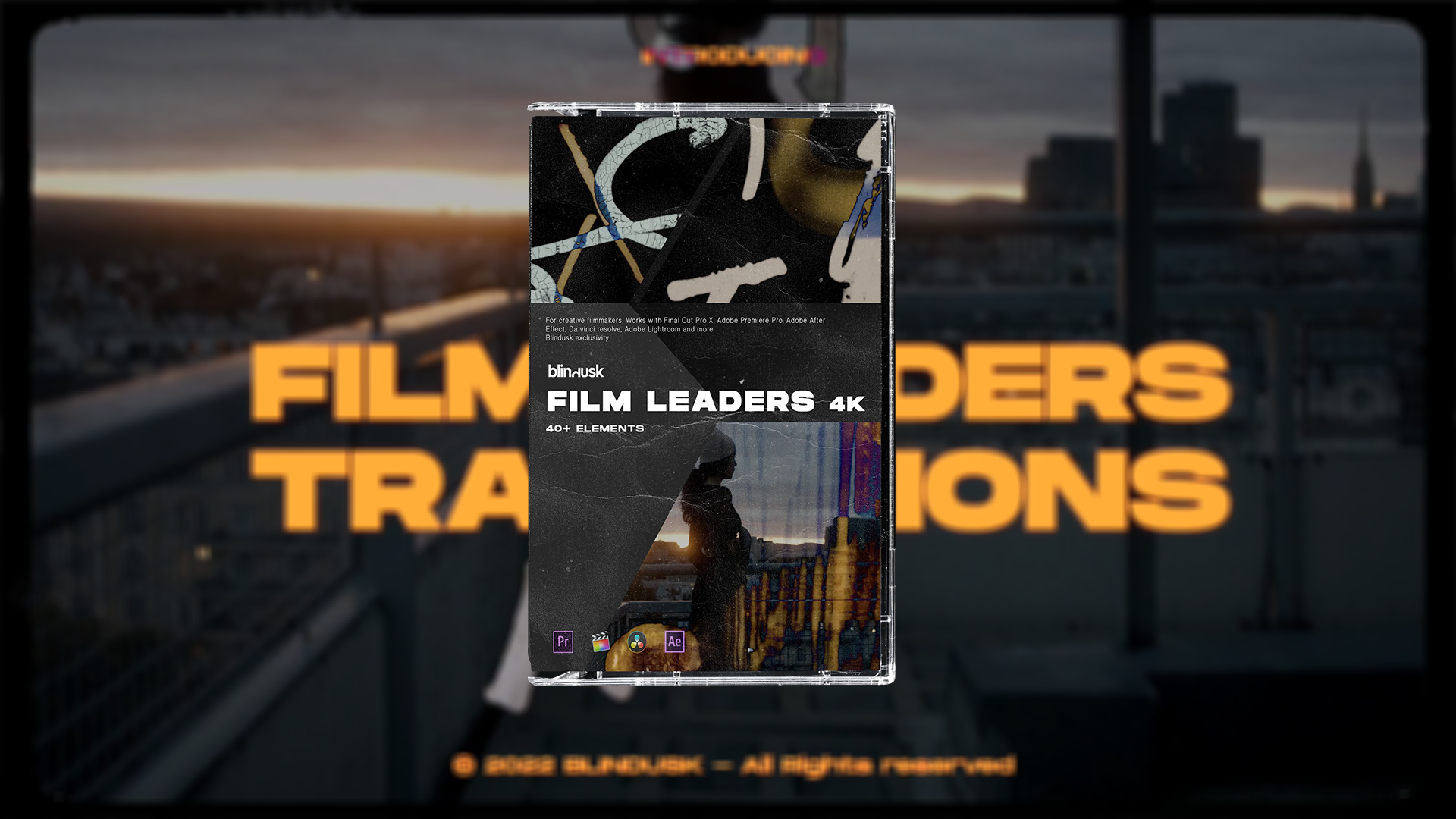 Blindusk - FILM LEADERS TRANSITIONS 4K复古外观惊叹的胶片纹理覆盖胶片过渡 适用于Premiere、FCPX、AE、DaVinci -