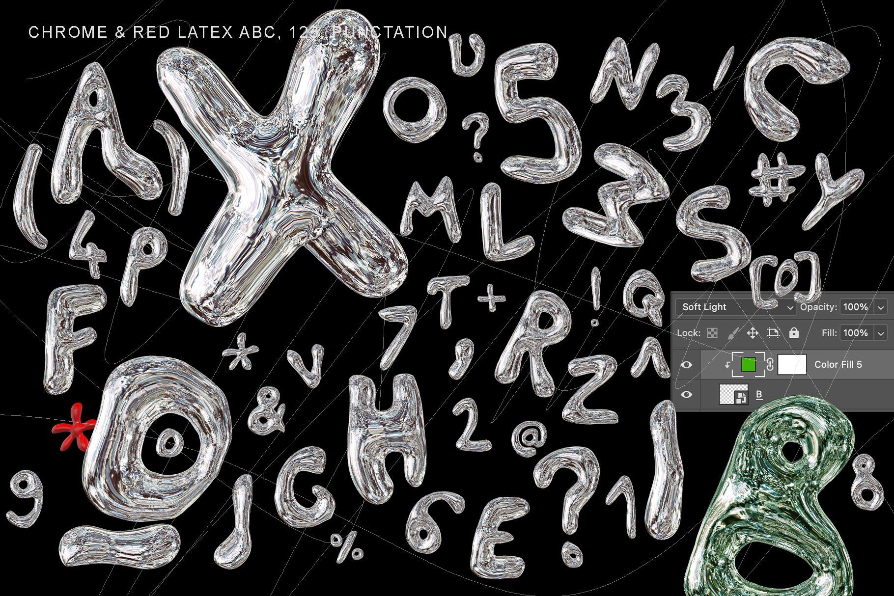 CHROME & LATEX 3D Bubble Font Duo 泡泡字体字母数字 形状标点符号图形PNG -