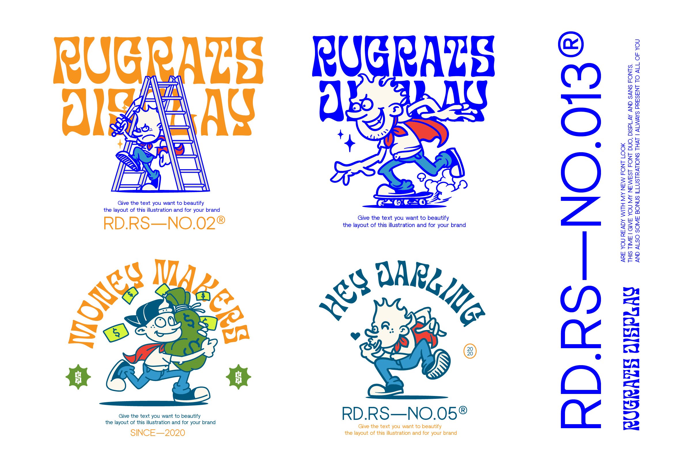 Rugrats font duo + badge 时尚复古海报字体二重奏 + 徽章矢量图形 -