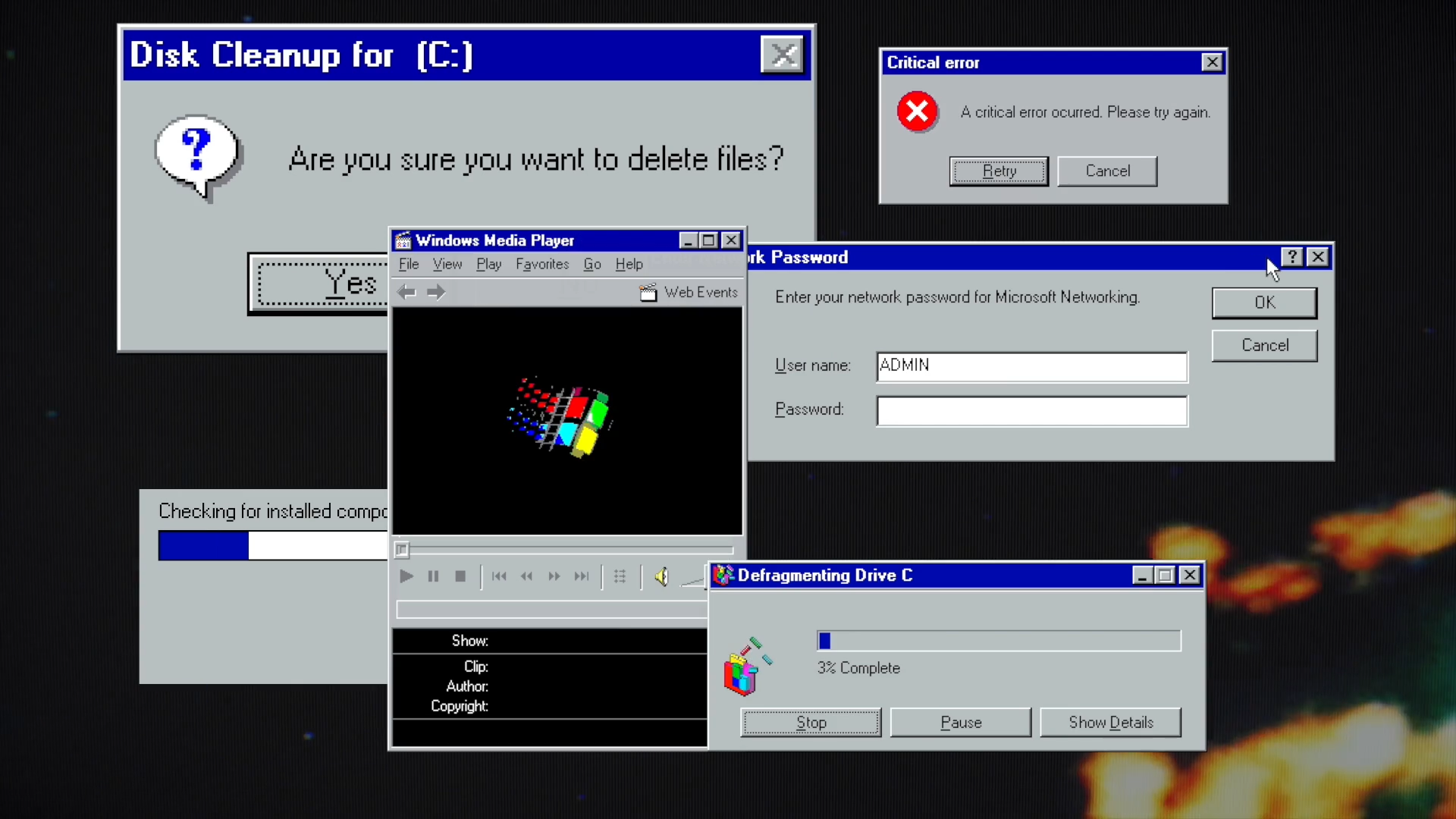 Blindusk - Visual Systems Windows 98 和 Mac OS X 错误弹出窗口、右键单击操作、进度条、控件 操作系统 4K 动画视觉效果+音效 -