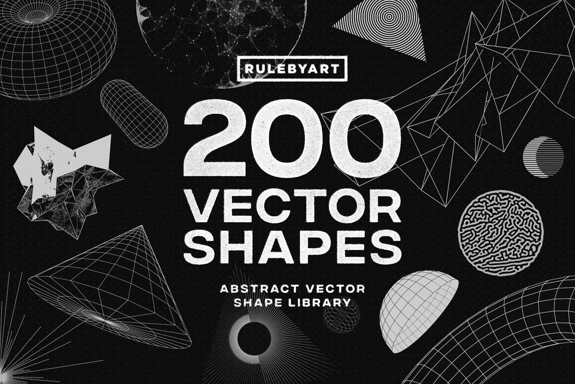 RuleByArt - 200 Vector Shapes 200个抽象PNG AI矢量形状 -