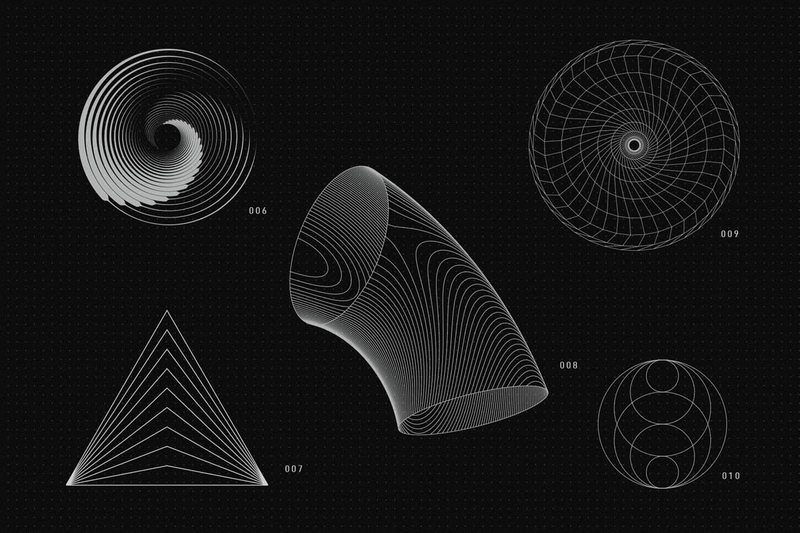 RuleByArt - 200 Vector Shapes 200个抽象PNG AI矢量形状 -