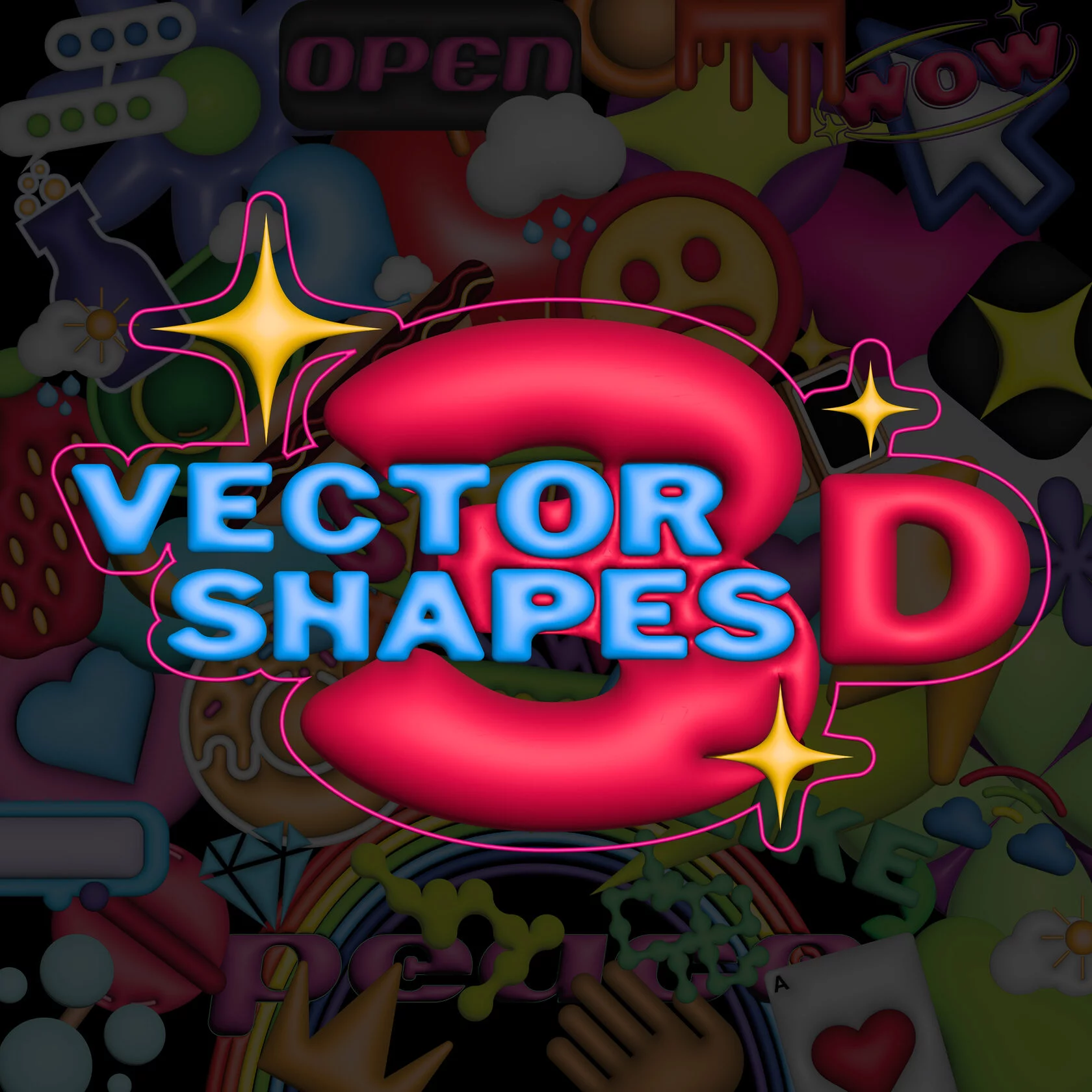 3D Vector Shapes 50个海报封面图形贴纸PNG AI矢量3D形状 -