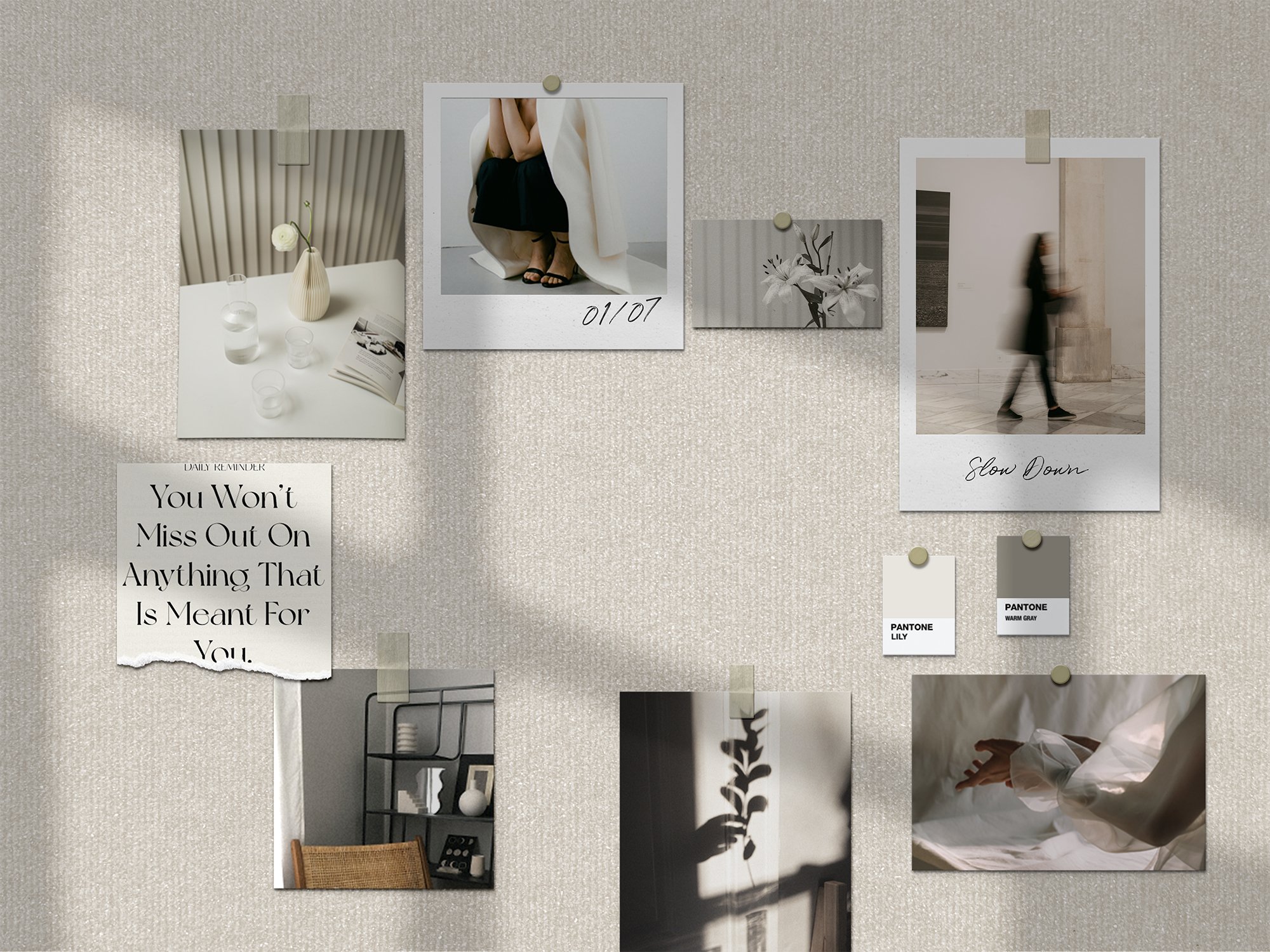 Mood Board Mockup Scene Creator 设计作品集 品牌展示 ins电影帧 拼贴画 场景模型 智能对象背景PSD模板 -