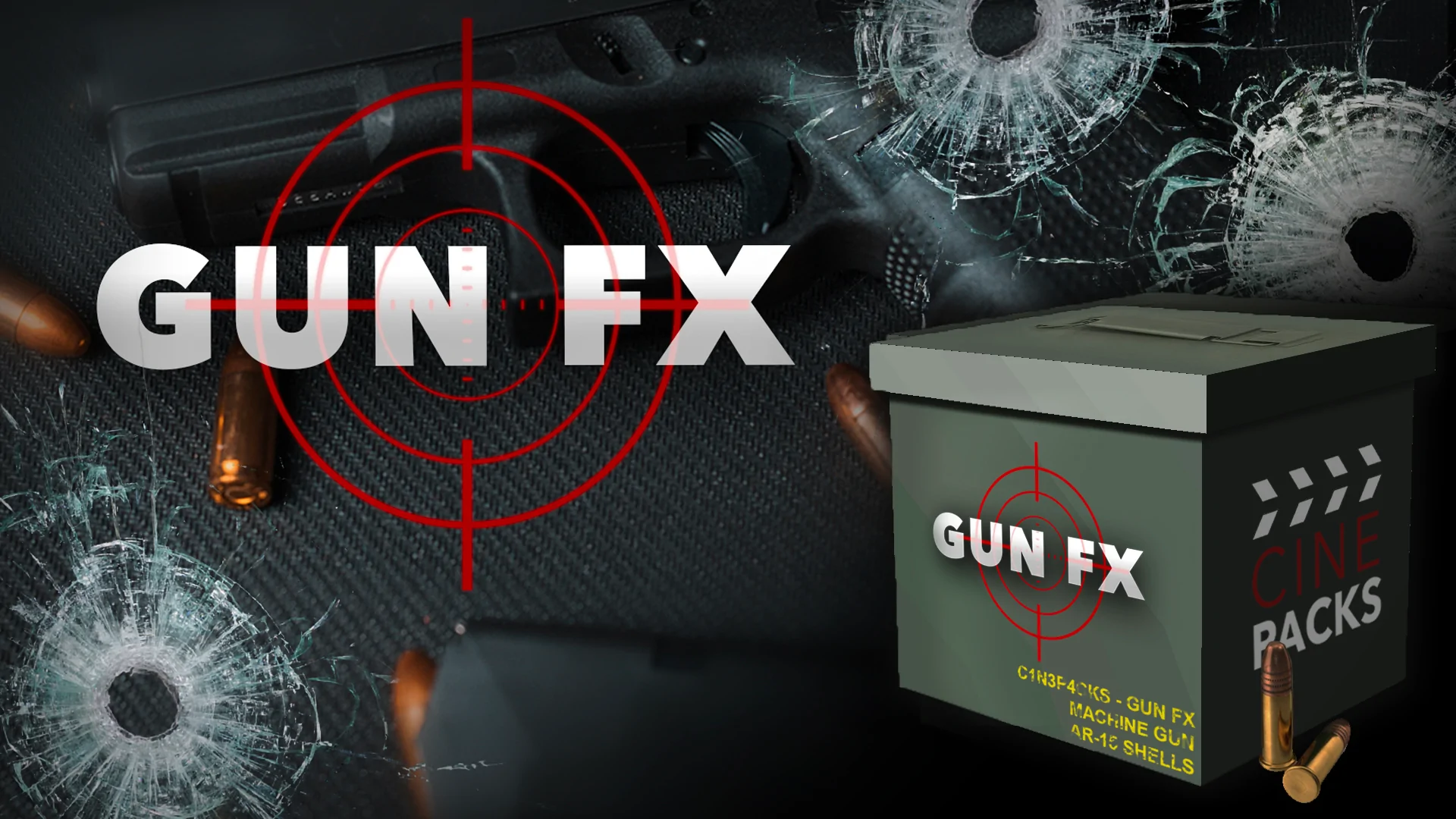 Cinepacks – Gun FX 枪击玻璃弹孔动画叠加层过渡视觉效果 -