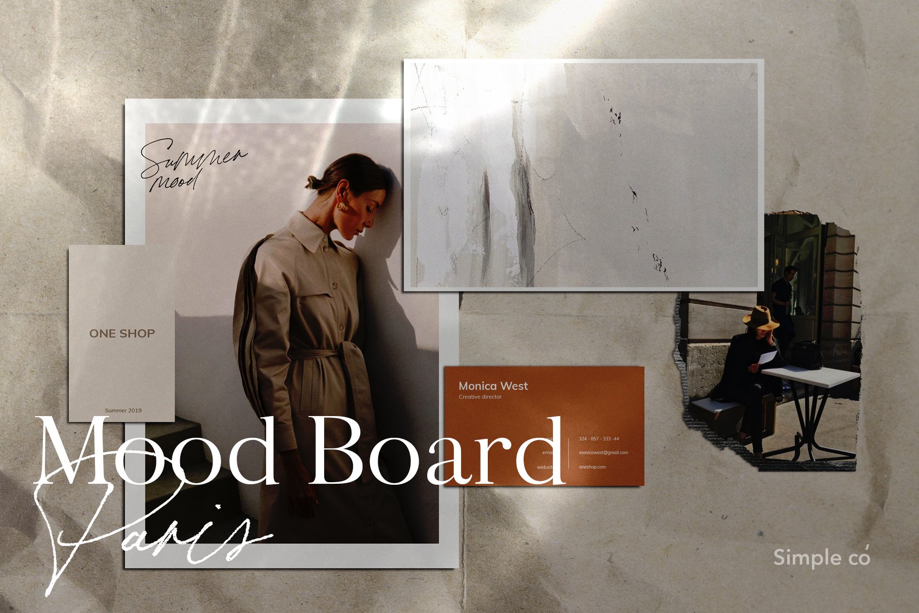 Mood Board Paris / Mockup 巴黎情绪板 自然光、阴影和纹理样机 摄影后期 平面PSD模板 -