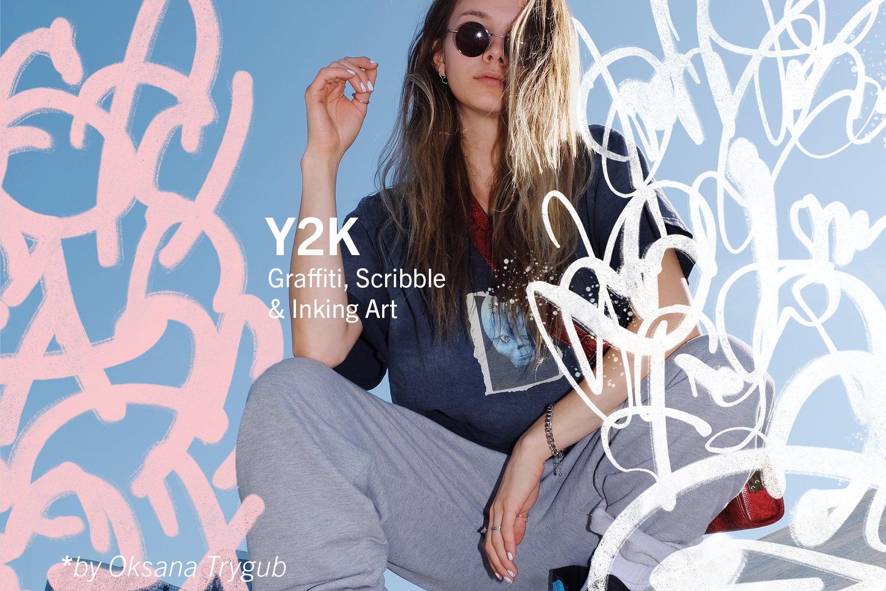 Y2K 创意时髦手绘涂鸦和油渍墨水抽象艺术 平面影视PNG素材包 Graffiti, Scribble & Grunge Ink -