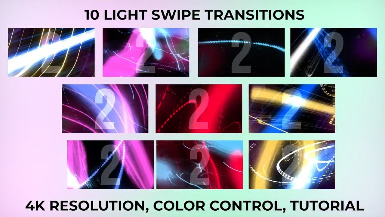 Light Swipe Transitions 10个 4K滑动灯光延时爆光过渡效果Ae模板 -