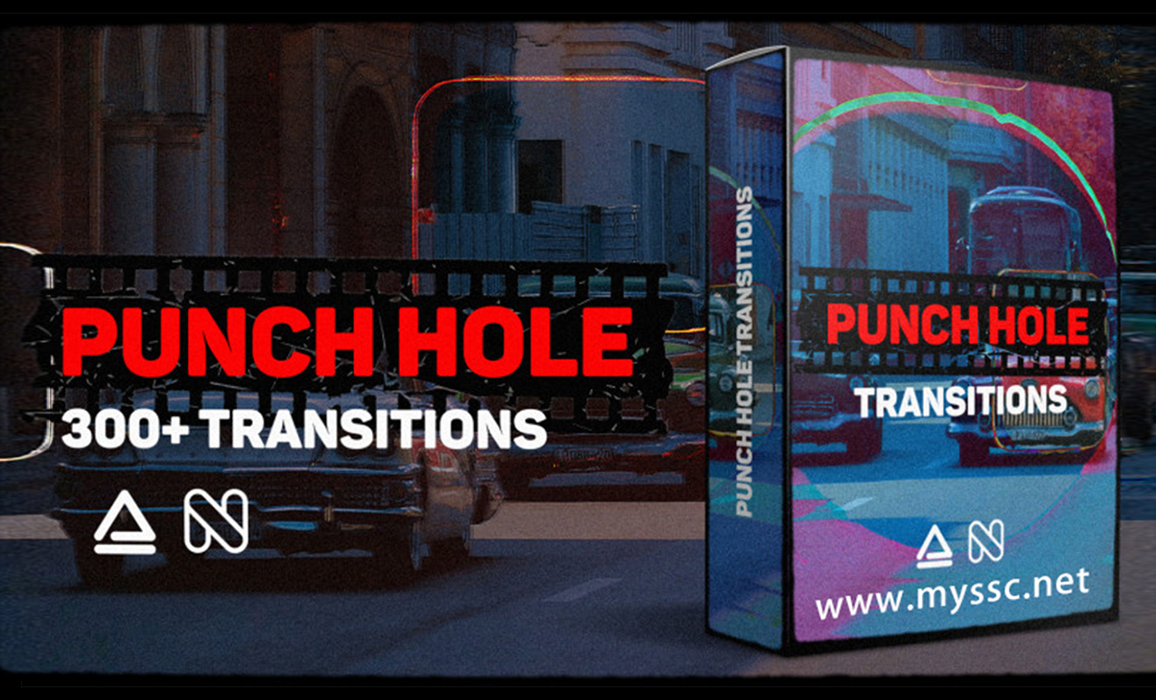 AE+PR插件 - Punch Hole Transitions 300+复古胶片打孔过渡预设AE模板 -