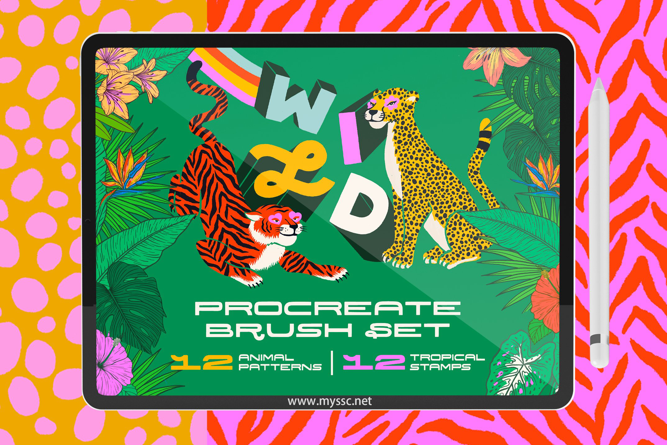 Wild Procreate Brush Set 24支动物图案、热带植物花卉、Procreate画笔套装 -